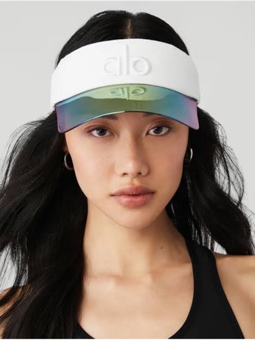 ALO Yoga White Visor with Iridescent Multicolor Brim